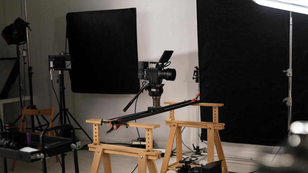A Video camera and a behind the scene and a look at a video production equipments