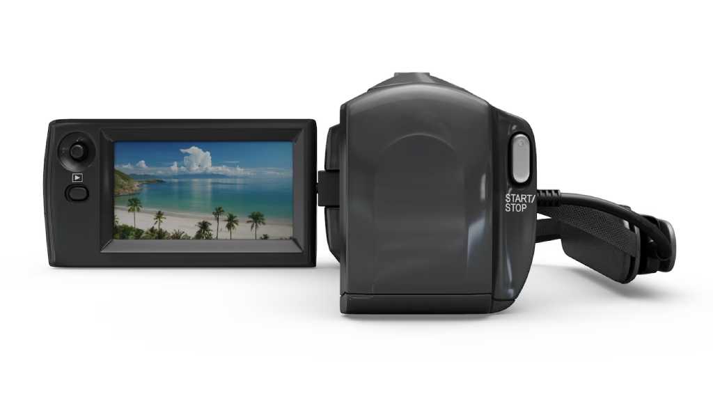An Image of a Video Camera with a Beach on the Screen