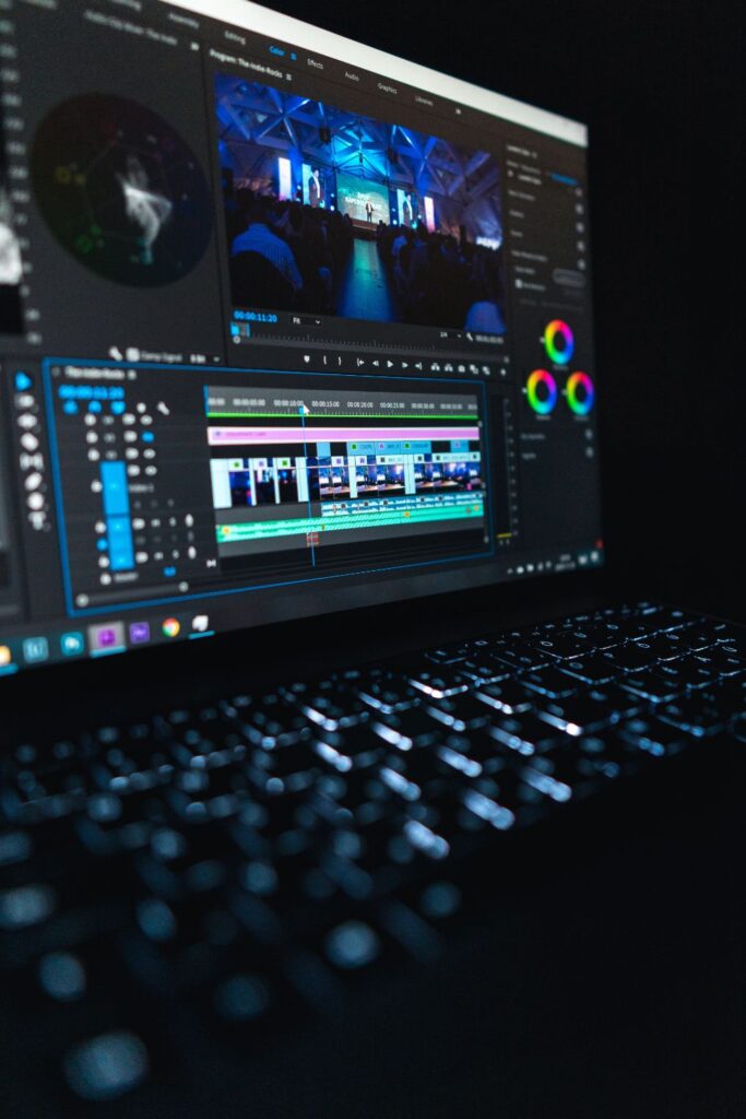 Desktop with Premiere Pro Workflow during Video Editing