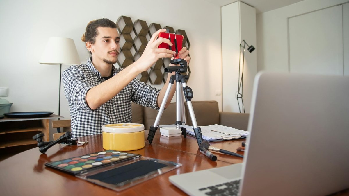 Content creator filming a video for digital marketing