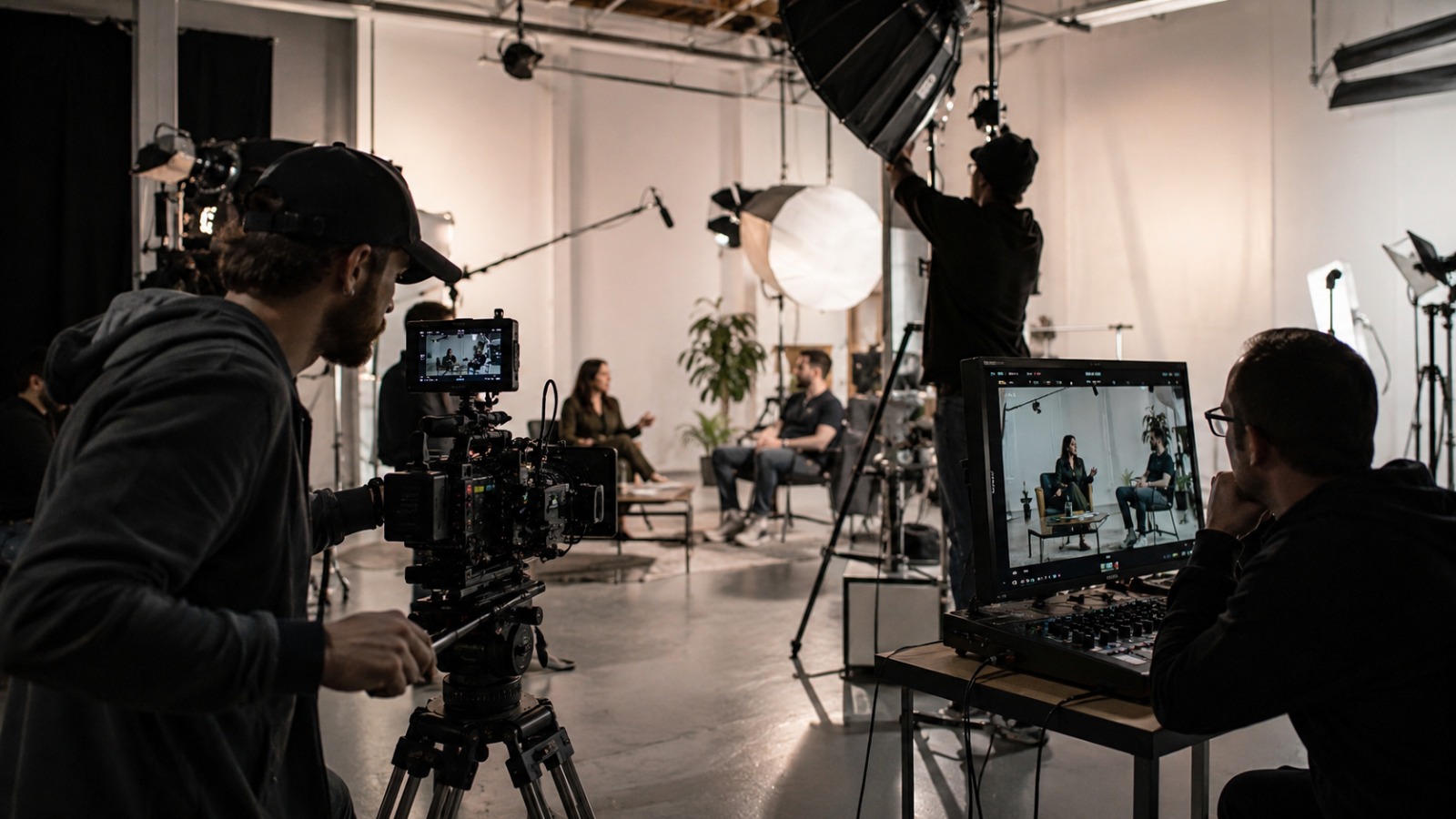 professional production team working together on a commercial video shoot